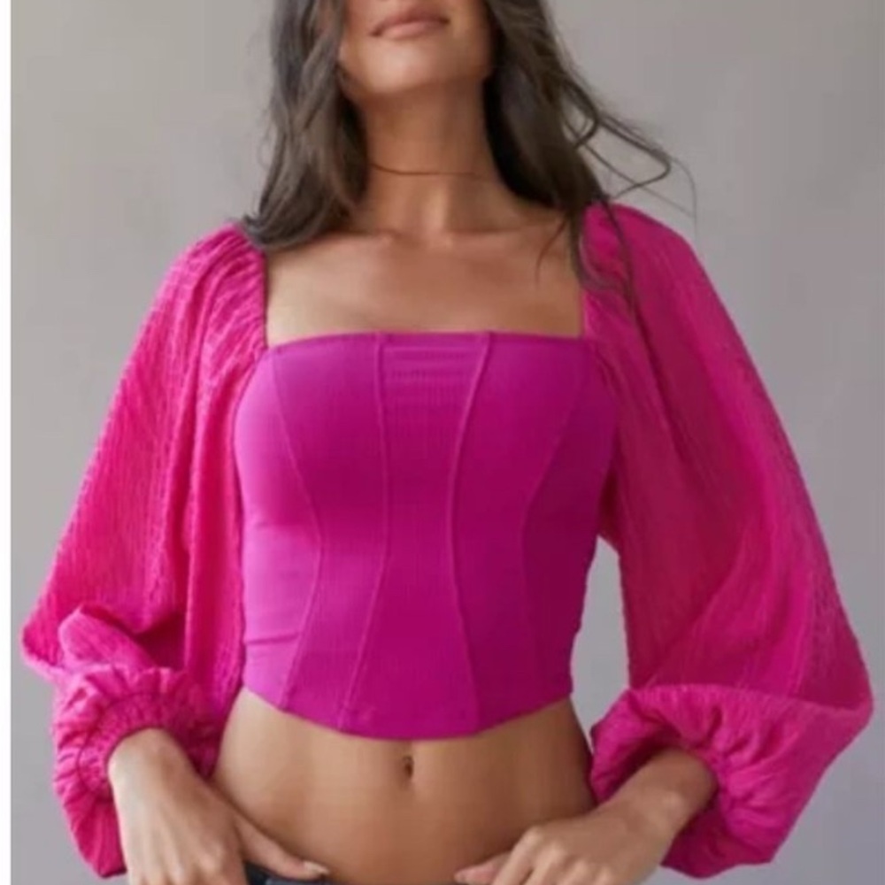 Urban Outfitters Fuchsia Square Neck Crop Top